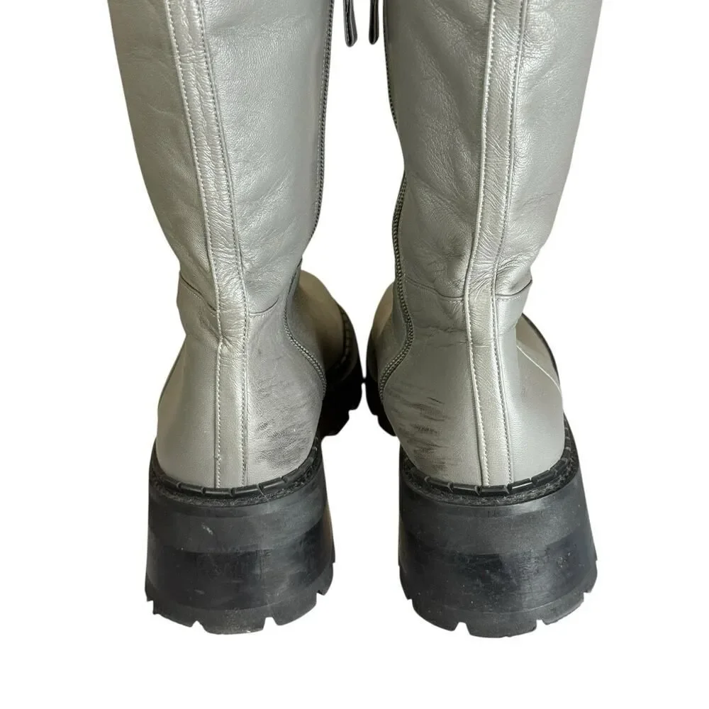 BY FAR Gray Russel Knee‑High Boots EU 41 US 10 Grained Nappa Cement Leather